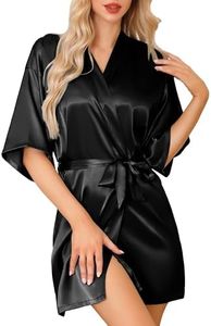 Lovasy Kimono Mujer Sexy Corto Bata Saten Mujer Japones Batas De Casa Mujer con Cinturón,Negro,M