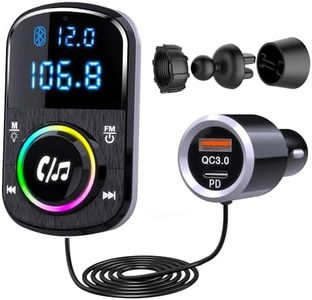 GizmoVine Transmetteur FM Bluetooth Voiture, Allume Cigare Bluetooth 5.3, 2 Ports 30W PD & 18W QC 3.0 Chargeur Rapide, Basse & HiFi Musique & Kit Main Libre, Anneau Lumineux Coloré RGB
