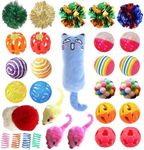 OundarM 31PCS Cat Toys Assortments, Interactive Cat Kitten Toys for Indoor Cats, Variety Cat Chew Toy Catnip Toy, Furry Mouse, Rainbow Foam Ball, Crinkle Ball, Furry Ball, Sisal Ball, Sparkle Ball