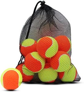 ZHUOKECE Tennis Balls, 12 Pack 50% Low Compression Stage Tennis Ball for Beginners Youth Kids Training Practicing with Mesh Bag for Easy Transport (Orange)