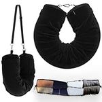 ANDMR Travel Neck Pillow Stuffable with Clothes - No Extra Baggage Fees, Fits 3+ Days of Travel Storage Bag, Travel Pillows for Sleeping Airplane, No Filler, Elastic Velvet (Black)