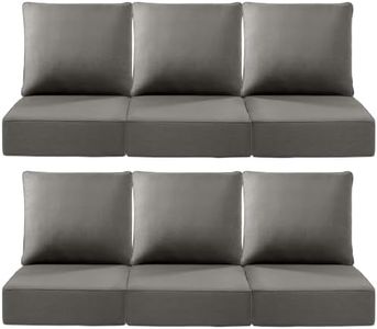 ACTREST Luxury 22x24/22x25 6-Inch Outdoor Deep Seat Cushions Set of 6 - Comfortable Patio Zipper Chair Cushion for Outside Wicker Dining Rocking Swivel Chairs Loveseat Couch Sectional Sofa - Grey