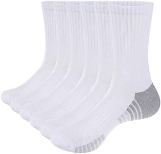 YUEDGE Mens White Cushioned Crew Socks Moisture Wicking Cotton Training Athletic Socks for Men Size 9-11, 6 Pairs