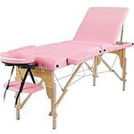 Yaheetech Massage Table Portable Beauty Bed Wooden Adjustable Massage Bed Spa Table Lash Table Bed Pink