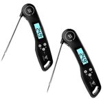 DOQAUS Meat Thermometers, 2 Pack Instant Read Food Thermometer, Digital Cooking Thermometer, Backlight LCD Screen, Foldable Long Probe & Auto On/Off, for Kitchen Cooking, BBQ, Water, Meat, Milk(Black)