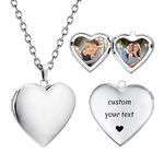 PHOCKSIN Glossy Silver Heart Locket Necklace Custom Photo Locket Necklaces for Women Personalised Lockets Necklace Text&Symbols Engraved Gifts for Mom Daughter