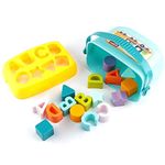 Storio Baby First Blocks Shapes Sorter, ABCD Blocks, Toy Building Block for 6 Months to 1-2 Years Old Kids for Boys and Girls, 16 Pcs