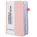 Password Book with Alphabetical Tabs, Spiral Address Book, Address and Password Keeper Telephone Notebook for Seniors Home Office, 7.7 X 5.5", Pink