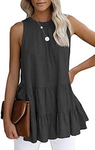 Cutiefox Women's Babydoll Peplum Tops Sleeveless Summer Loose Ruffle T Shirt Flowy Tank Top Dark Grey XL