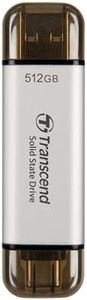 Transcend TS512GESD310S Portable SSD, 512 GB, High Speed, Up to 1050 MB/s, Ultra Small, Lightweight 0.4 oz (11 g), Supports Type-A/Type-C PS4/PS5, Tested to Work with USB 10Gbps, Silver