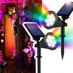 Solar Spotlights Outdoor, Flag Pole Solar Spot Light, RGB Color Changing Solar Powered Landscape Spotlight, Dusk-to-Dawn Waterproof Ground&Wall Lights for Halloween Christmas Tree (Multicolor, 2 Pack)