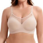 HBselect Wireless Push Up Bra for Women, Full Coverage Seamless Bras with Sheer Mesh, Removeble Padded and Adjustable Straps, Coffee Lace Bralette