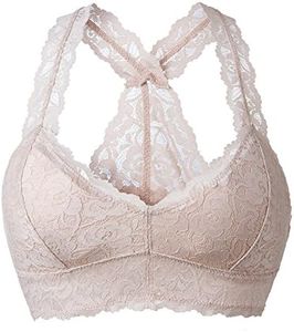 YIANNA Women Floral Lace Bralette Padded Breathable Sexy Racerback Lace Bra Bustier Crop Top Wirefree Lingerie, YA8332-Skin-S