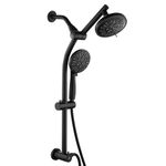 ROVOGO 8-Setting High Pressure Rain Shower & 9-Mode Handheld Spray, Dual Shower Head Combo with 22" Stainless Slide Bar, Drill-Free Diverter, Holder and 70 in. Hose, Retrofit Exposed Shower, Black