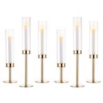 Nuptio Glass Hurricane Candle Holder for Taper Candles 6 Pcs Candlestick Holders Long Stem Candle Holders for Tabletop Centerpiece Home Wedding Decor Cylinder Candle Stand Windproof 14" 16" 18"