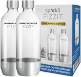 FIZZ IT Value Pack of 2 BPA-Free 1L PET Bottles for Soda Makers, Compatible Most Brands, Hermetically Sealed Caps, Eco-Friendly, Reusable