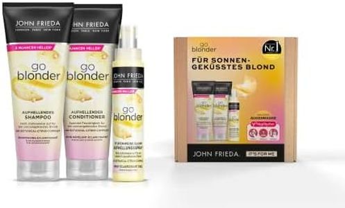 John Frieda Go Blonder Value Set for Blonde Hair - Shampoo, Conditioner, Whitening Spray & Free MegRhythm Eye Mask - Gradually Brightens - Also for Colour-Treated Hair