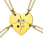 FaithHeart Personalized BFF Necklace for 4, Heart Puzzle Matching Pendant Necklaces Set Birthstone Best Friends Pendants Friendship Jewelry for Sisters