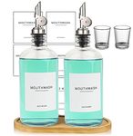 Ezebesta 480ml/16.23 Oz Glass Mouthwash Dispenser-Clear Glass Bottle with Pour Spout，Reusable Cup，Bamboo Tray，Refillable Boston Round Bottles-2Pack