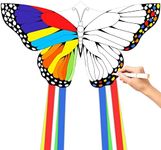 Simxkai DIY Butterfly kids&Adults Kite,kites for kids ages 4-8,Paintable Kite,with 300ftstring