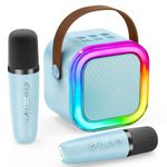 Karaoke Machine Kids 2 Microphones IROO - Mini Karaoke Machine Bluetooth with Voice Changing Effects - Girls Birthday Presents - Supports Smartphone/iPad/TF Card - Ideal for Kids Aged 3+ (Blue)