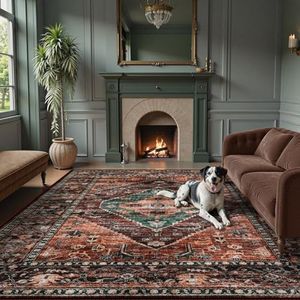 Lahome 6x9 Rugs for Living Room - Washable Non-Slip Ultra-Thin Living Room Carpet, Non-Shedding Oriental Vintage Distressed Carpet Rug for Dining Room Bedroom Office