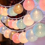 Party Propz Cotton Ball Led Lights - 14 Feet, 10 String Multicolour Series Light | Led Lights for Home Decoration Indoor Outdoor | Round Ball Shape Lights for Decoration | Fancy Fairy Lights for Decor