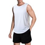 meioro Men's Mesh Tank Top Shirt Workout Sleeveless Shirts Gym Bodybuilding Fitness Muscle T Shirt Dry Fit Athletic Tank Tops（White, L）