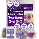 Lavendium, Premium 30 Lavender Flower Tea Bags, 100% Natural & Pure from Lavender Flowers. Loose Flower Lavender Herbal Tea. Lavender Flower Tea. No Sugar, No Caffeine, No Gluten, Vegan.