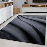 viceroy bedding Rug WAVES Modern Design Black Grey Charcoal Rugs Living Room Extra Large Size Soft Touch Short Pile Style Carpet Area Rugs Non Shedding (240cm x 340cm (7.9ft x 11.2ft))