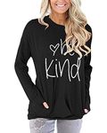 Fuyxxmer Womens Be Kind Sweatshirt Love Inspirational Graphic Tee Long Sleeve Pullover Blouses Top Shirts with Pockets Black