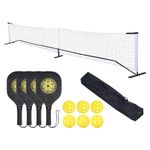 PATIKIL Pickleball Net Set 22FT Regulation Size Portable Net System with 6 Pickleball, 4 Paddles & Carrying Bag for Driveway Backyards Indoor Outdoor, Black