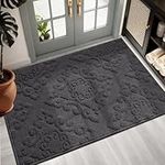 COSY HOMEER Nonslip Indoor Doormat with Baroque Relief Patterns, 80x120 cm Large Welcome Floor Mat Inside for Front Back Door Entrance, Dark Grey