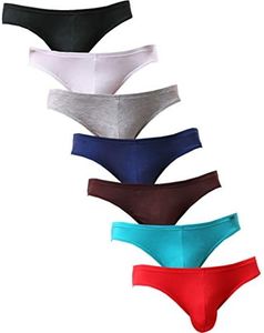 Mens Modal Bikini Briefs Low Rise Silk Underwear (Assorted Colors,M,7Pack)