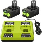 POWTREE 2Pack 7.0Ah P108 Battery + 2Port P117 Charger Dual Channel Fast Charger for Ryobi Oneplus Battery P100 P102 P103 P105 P107 P108 P118 Ryobi 18v Battery and Charger Combo