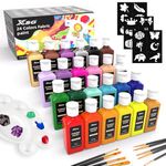 XSG Fabric Paint,24 Colours Permanent Textile Acrylic Paint for Clothes in Bottles with Brushes, Palette, Stencils, Non-Toxic Textile Paints for T-Shirt, Shoes, Bag, Jeans(60ml/2oz)