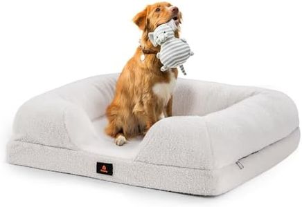 Petzly Large Dog Bed, Dog Crate Bed Tough with Removable Cover, Non-Slip Bottom Pet Sofa Bed, Egg-Crate Foam Large Dog Couch Bed, White, L