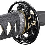 Handmade Sword - Fully Functional Samurai Katana Sword, Dragons Tsuba, 1045 Carbon Steel, Hand Forged Heat Tempered, Full Tang, Sharp, Black Scabbard