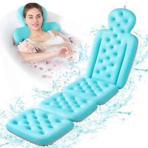 Luxury Bath Cushion, Full Body Bathtub Pillow with 160 Suction Cups, Bath Mat for Head and Neck Support, with Laundry Bag (Blue, 60.2" x 16.2")