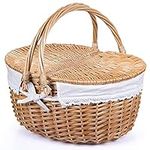 Wicker Picnic Basket with Lid and H