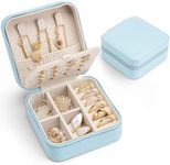 VLANDO Travel Jewelry Case with 16 Earring Plates,Small Travel Jewelry Organizer Box,Portable Display Storage Box For Rings Earrings Necklaces,Gift for Girls Women,Blue