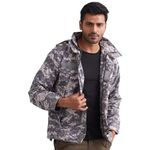 MOUNTMILLER Men's Camouflage Grey Digital Airshell Hooded Tactical Wind Jacket | Water-Repellent, Multi-Pocket, Abrasion-Resistant - Perfect for Outdoor Activities, Hiking, and Trekking (L)