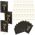 HEQU 31 Pack Table Number, 4x6 Inches Wedding Table Number Cards with Table Number Holders Card Table Self-Standing Place Card for Restaurants Party Centerpieces Birthday (BlackGold)