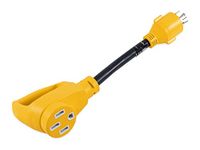 Camco 55422 PowerGrip 12" 30Amp 4 Prong Locking Male to 50Amp Standard Female Generator Adapter, Yellow