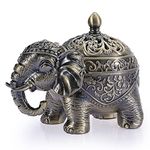 BSTKEY Metal Zinc Vintage Elephant Incense Holder Burner with Lid, Cone Coil Stand Decorative Incense Burner for Home Office Spa (Bronze)