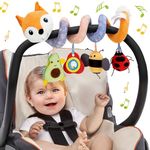 Kulveanju Spiral Pram Toys for Babies - Pushchair Stroller Car Seat Crib Toys for Baby Boys Girls 0 3 6 9 12 Months, Plush Activity Rattle Hanging Toy Sensory Gift for Newborn Infant, Orange Fox