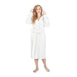 MONHOUSE Womens Dressing Gown - Premium Super Soft & Cosy Long Bathrobe - Ladies Thick Flannel Luxury Housecoat - Warm Fluffy Shearling Spa Robe for Her - Sherpa Bathrobe - White UK 12-14