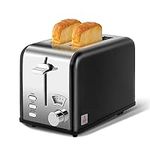 YSSOA 2-Slice Toaster with Extra Wide Slot & Removable Crumb Tray, 5 Browning Setting and 3 Function: Bagel/Defrost/Cancel, Retro Stainless-Steel Style, Compact Oven, for Bread & Waffle, Black
