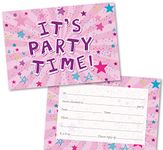 Absolutely Yours Party Invitations Pack of 36. Pink Starburst themed invitation with matching envelopes. 120 x 172mm. Party Invites, Birthday Party Invitations. Suitable for all ages.