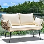 YITAHOME Love Seat Patio Sofa, All-Weather Wicker Large Loveseats Patio Sectional Furniture with Cushions & Lumbar Pillows, Outdoor Patio Furniture Set for Patio, Balcony, Backyard, Deck, Poolside